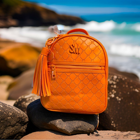 Steve Madden NWT Fun for Halloween? SM Logo Mango / Orange Backpack Bag (P051) - Picture 10 of 10